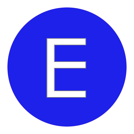 blue circle with the letter E inside